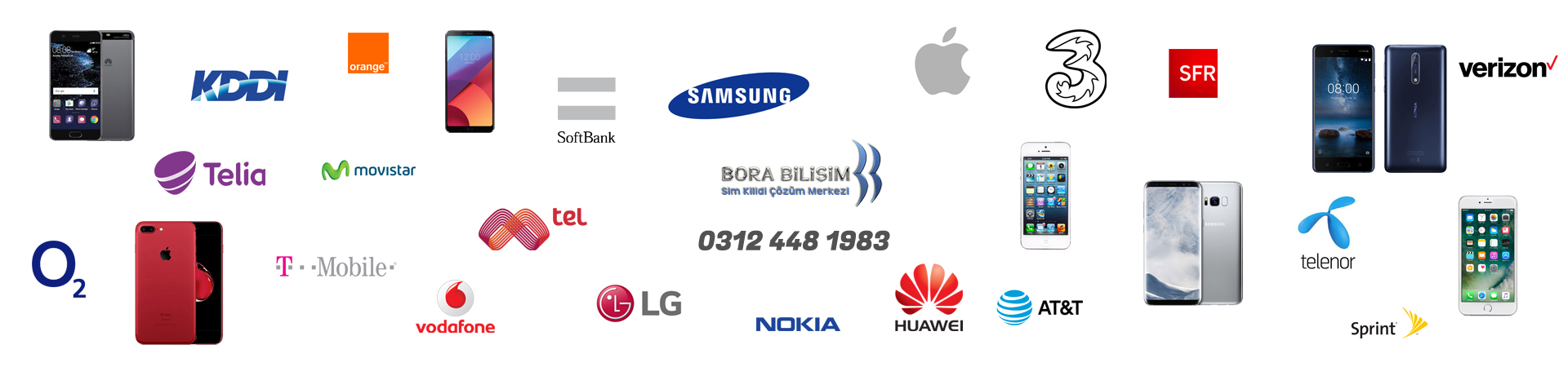 Bora Bilişim Üzerinde operatör, cep telefonu ve markaların logoları