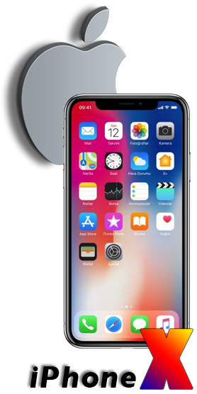 apple logosu önünde iphone X görseli ve altında iphone x yazısı