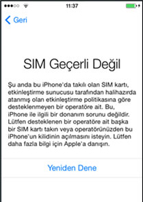 iphone SIM geçerli değil